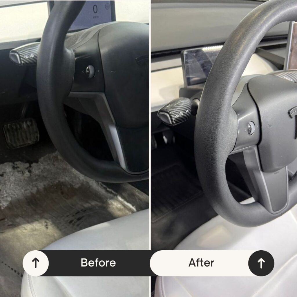 photo of before Tesla detailing and after