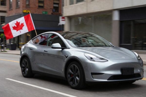 Tesla with Canadian flag